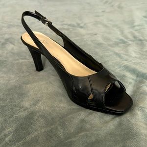 East5th sling-back heel open toe heel in black. Size 9.5. Worn only once.